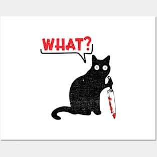 Cat What? Murderous Black Cat With Knife Posters and Art